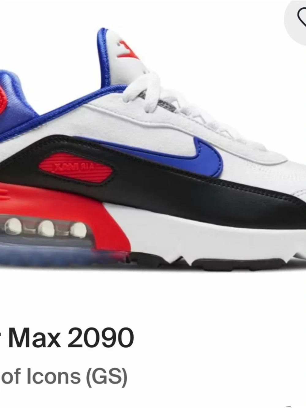 Nike Kids Air Max 2090 Sneakers in White, Black, Blue, Red